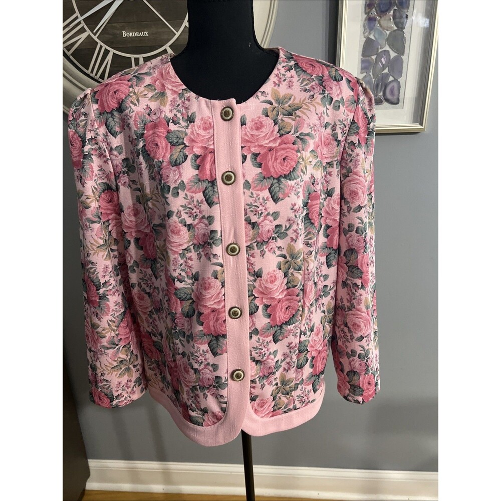 Pablo Collection Vintage Pink Floral Paisley Button Up Jacket Size 16